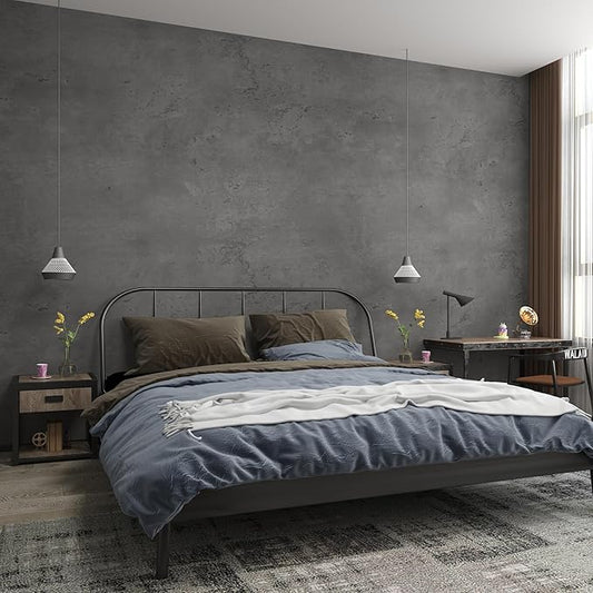 48"×354" 3D Extra Wide Thickness Large Size Dark Grey Black Concrete Wallpaper Peel and Stick Faux Industrial Textured Gray Concrete Cement Contact Paper for Office Bedroom Basement Gym Walls