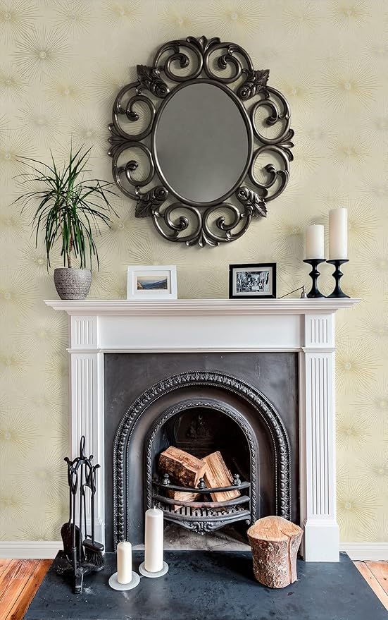 NextWall Star Burst Geo Mid Century Peel and Stick Wallpaper (Ivory & Metallic Gold)