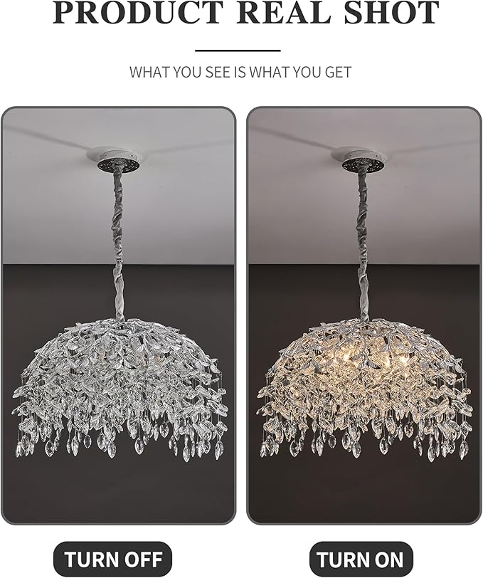 Modern Crystal Chandelier for Dining Room, 8-Light 23.62" Chrome Tree Branch Chandeliers, Luxury K9 Crystal Rectangular Chandeliers for Kitchen Island Living Room