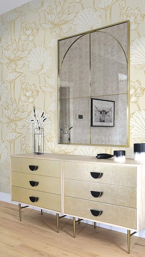 NextWall Lotus Floral Peel and Stick Wallpaper (Metallic Gold & Cream)