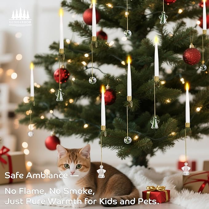 Christmas Tree Candles, 10 Pack Flameless Taper Candles for Christmas Tree Decor, Fake LED Candle Battery Operated with Remote for Xmas Wedding Home Gift with Crystal Ball Angel Hook