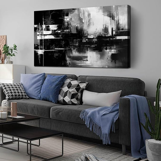 Abstract Canvas Wall Art for Office - Black and White Wall Pictures for Living Room - Big Wall Art for Bedroom Size 29" x 59"