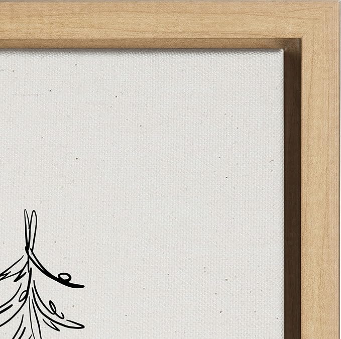 Kate and Laurel Sylvie Minimalist Evergreen Trees Sketch Framed Canvas Wall Art by The Creative Bunch Studio, 30x30 Natural, Chic Modern Art for Wall