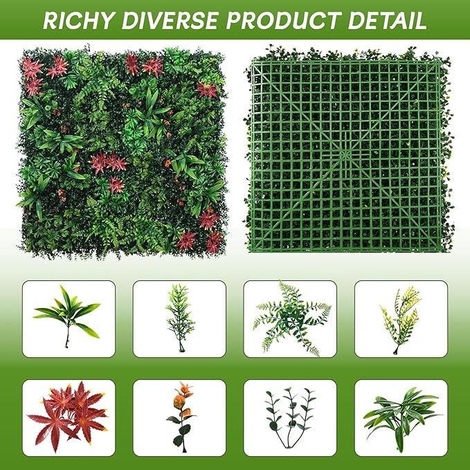 Artificial Grass Wall Panels 6 Pack 20"x20" - UV Protected Privacy Fence Screen, Hedge Green Wall Decor Backdrop，Realistic Fake Grass Backdrop for Indoor Weddings & Outdoor Gardens