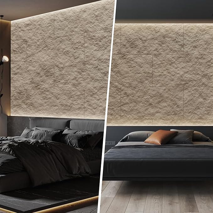 KASARO PU 3D Faux Stone Wall Panels, 4 PCS Wainscoting Panel for Interior Wall Decor, Cement Texture Accent for Home, Office, 47.2×23.6inch, Stone Yellow