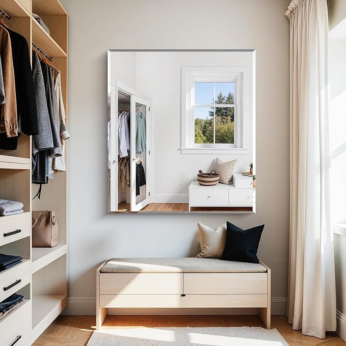 KOCUUY Beveled Mirror, 40x36 Inch Large Frameless Bathroom Mirror for Over Sink, Upgraded Shatterproof Beveled Unframed Design Mirror for Bathroom, Bedroom, Hang Horizontal/Vertical