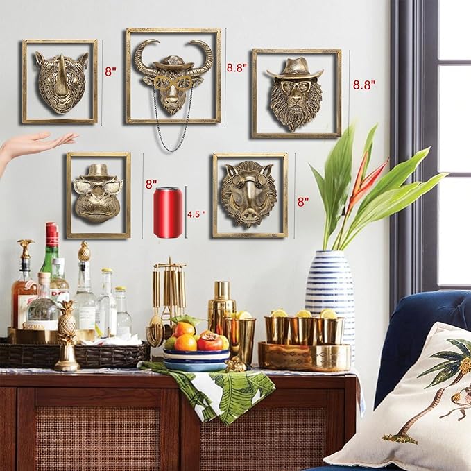 JJALIGHTS Exquisite Resin Animal Head Wall Sculpture (Gift Metal Frame) - Imitation Copper Vintage Decor for Living Room, Bedroom & Office | Decorative Wall Hanging Art(Hippo)