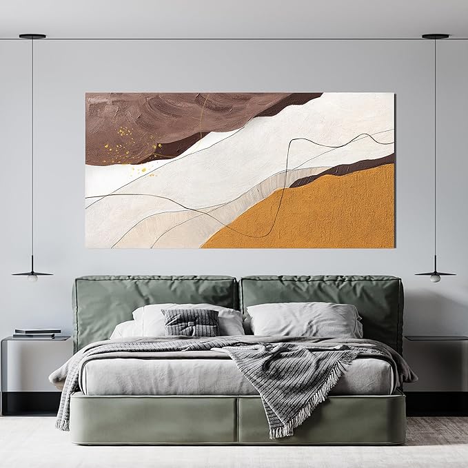 Canvas Wall Art Decor Abstract Canvas Art Wall Decor Large White Wall Art Prints Abstract Modern Minimalist Wall Art Decorations Brown Artwork for Walls Bedroom Office Kitchen Wall Decor 24" X 48"