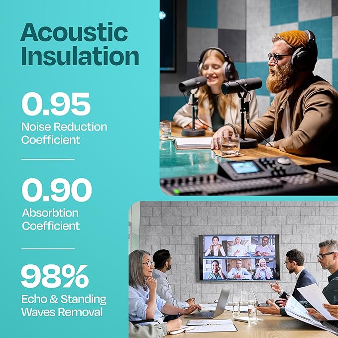 Acoustic Panels 12-Pack Soundproof Wall Panels 12"x12"x0.4" Decorative Sound Dampening for Your Home, Office, Studio, Bedroom & More with Unique GridFrame Carving [Smoky White]