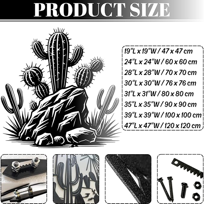 Metal Cactus Wall Decor,Southwestern Wall Art Metal,Metal Desert Wall Art,Metal Cactus Outdoor Decor,Natural Themed Home Decor,Metal Cactus Yard Art (Style 1, 39 L" x 39 W" / 100 x 100 cm)