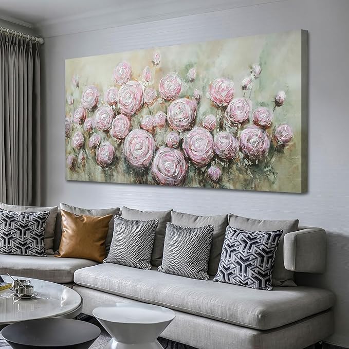 Arjun Floral Wall Art Living Room Rose Canvas Wall Art for Bedroom Flower Large Painting, Christmas Gift Textured Artwork Picture Home Office Dining Room Wall Decor, 40"x20"