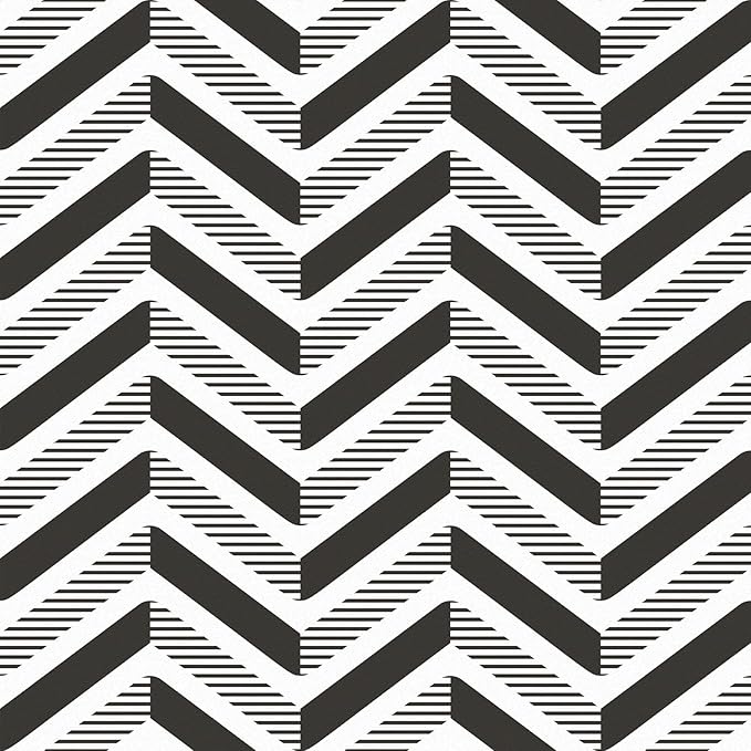 Black and White Peel and Stick Wallpaper Herringbone Geometric Wallpaper Modern Boho Geometric Contact Paper Self Adhesive for Bedroom Living Room Accent Wall Cabinets Drawers 17.5" x120"