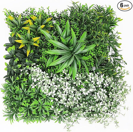 Artificial Grass Wall Panels 20"x20"(6pcs), Boxwood Hedge Green Wall Decor with Various Styles, Greenery Backdrop Privacy Screen for Indoor Home Wedding Birthday Decor Outdoor Patio (A06)
