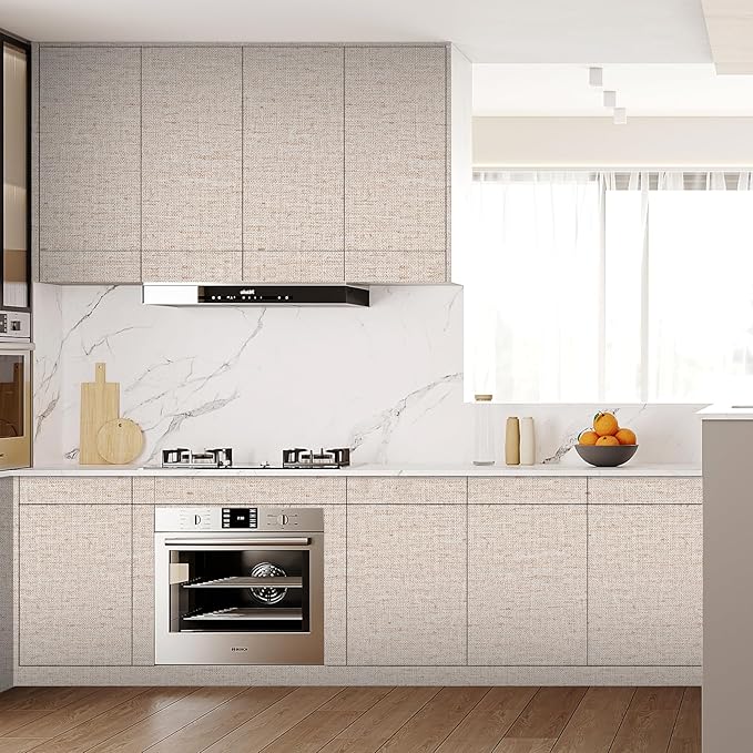 15.75"x393.7" Beige Wallpaper Peel and Stick Removable Grasscloth Textured Wall Paper Self Adhesive Cabinets Drawers Bookshelves Contact Paper Thickened Waterproof Shelf Vinyl Roll