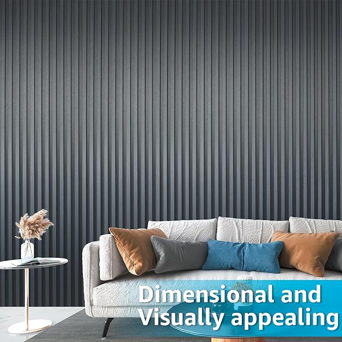 Art3d 8 Pack 104" x 6.7" Slat Wall Paneling, Glossy Metal Finish WPC 3D Wall Panels, 3D Panels for Interior Wall Decor, Living Room, Bedroom - Steel Gray