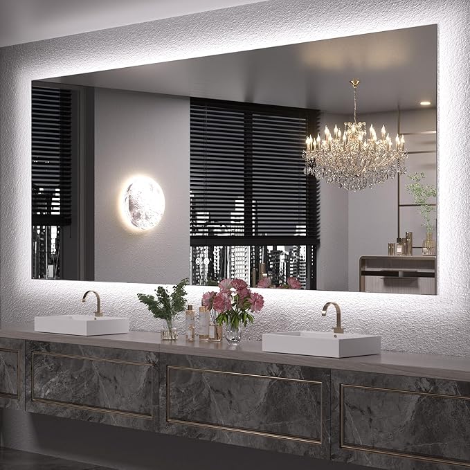 Keonjinn LED Backlit Mirror 84” x 36” Oversized Lighted Bathroom Mirror with UL Listed LED Driver, Large Stepless Dimmable Wall Mirror, Tempered Glass, CRI90+ Anti Fog Vanity Mirror with Backlights