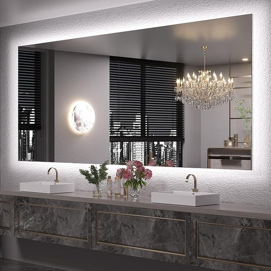 Keonjinn LED Backlit Mirror 84” x 36” Oversized Lighted Bathroom Mirror with UL Listed LED Driver, Large Stepless Dimmable Wall Mirror, Tempered Glass, CRI90+ Anti Fog Vanity Mirror with Backlights
