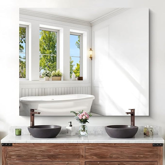 KOCUUY Large Frameless Mirror, 40x48 Inch Square Bathroom Vanity Mirror for Over Sink, Upgraded Shatterproof Unframed Design for Bedroom, Living Room, Entryway