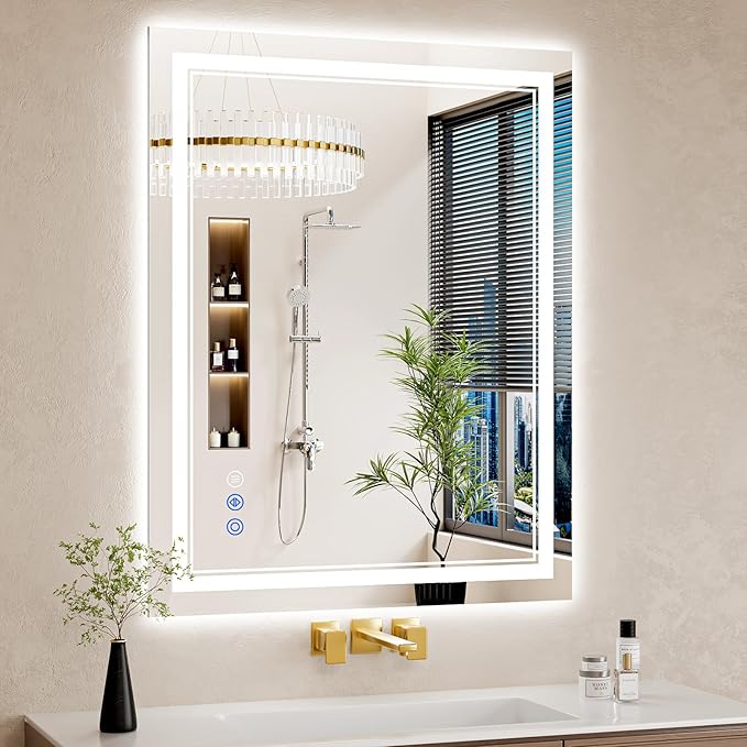 30"x38" LED Bathroom Mirror with Lights, Anti-Fog, Backlit + Front Lit, Dimmable, Led Vanity Mirror for Wall, Lighted Bathroom Mirror, 3 Colors, Shatter-Proof Tempered Glass