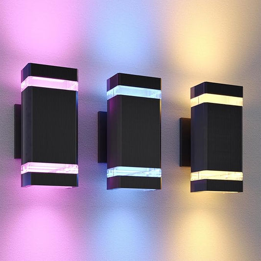 Modern RGB+CCT Outdoor Wall Lights-Dimmable 2700-6500K Up and Down Lights,RGB Color Changing, App & Voice Control, No Hub Required, Exterior Lighting Fixture for House Doorway, Garage, Patio