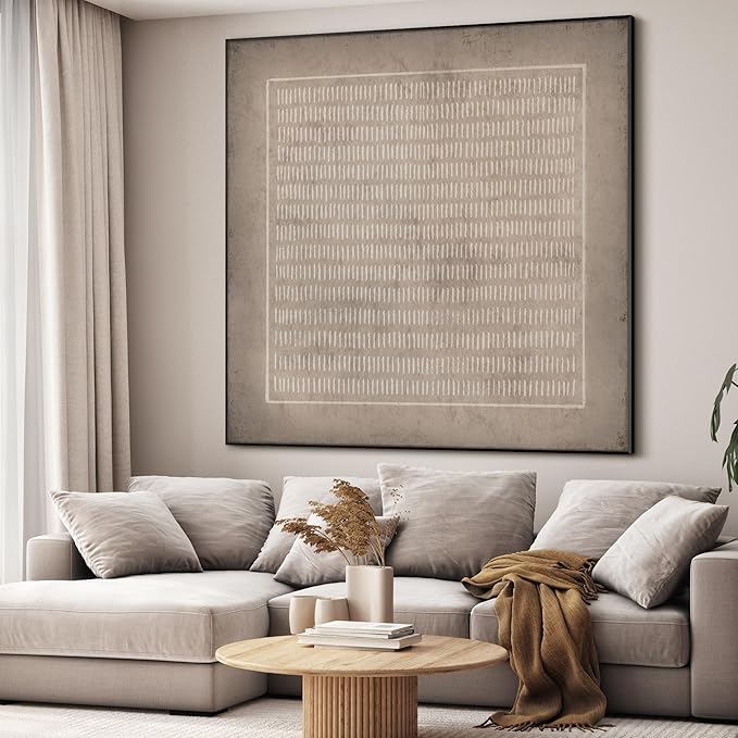 72"x72" XL Framed Wall Art - Abstract Rustic Geometric Line Patter (Frame Assembly Required)