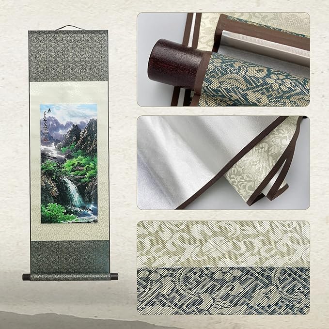 AtfArt Asian Wall Decor - Beautiful Silk Scroll Painting: Four Seasons Landscape - Summer, Autumn, Winter-Spring - Oriental Decor - Chinese Art Wall Scroll - 39 x 12in (Four Piece)