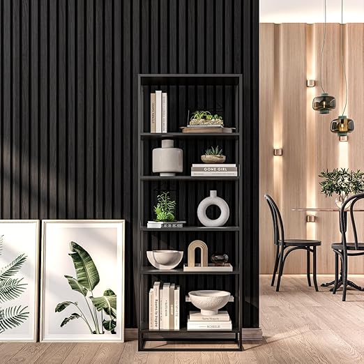 106” x 12.6” Acoustic Wood Wall Paneling, Decorative Sound Proof Panels for Walls and Ceilings, 3D Slat Wood Wall Panels (Set of 40) (Jet Black)