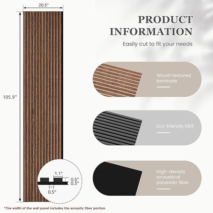 2 Pack 105.9" x 20.5" x 0.8" Acoustic Wall Panels Sound Absorbing, Wood Slat Wall Panels for Wall Decor, Soundproof Wood Wall Panels, Red Oak