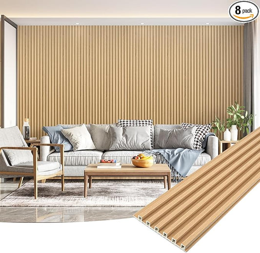 Art3dwallpanels Wood Slat Wall Paneling, 104'' x 6.7'' WPC Soundproof 3D Wall Panels for Interior Wall Decor, 8 Pack Fluted Textured Panel Wall Slats, Oak