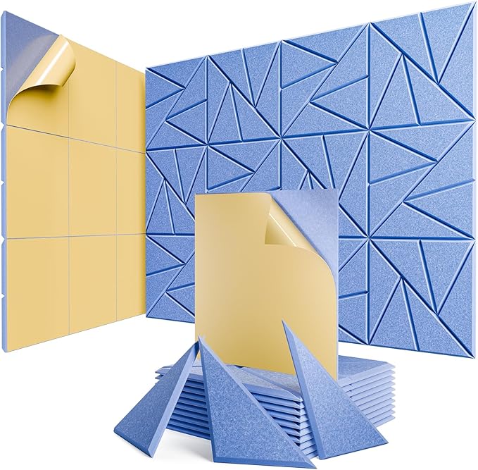 12 pack Acoustic Panels With Self-Adhesive, 12"X 12"X 0.4"Sound Proof Foam Panels, Sound Panels High Density, Soundproof Wall Panels for Home Studio Office Light Blue