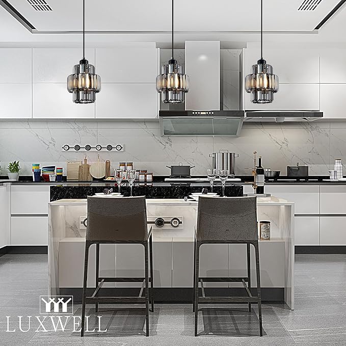 Modern Crystal Chandelier, 6"x7" Classic Crafted Pendant Light, Glass & Metal Hanging Light Innovative Small Space Use in Dining Room, Kitchen Island, Bedroom, Living Room - Midnight Fog