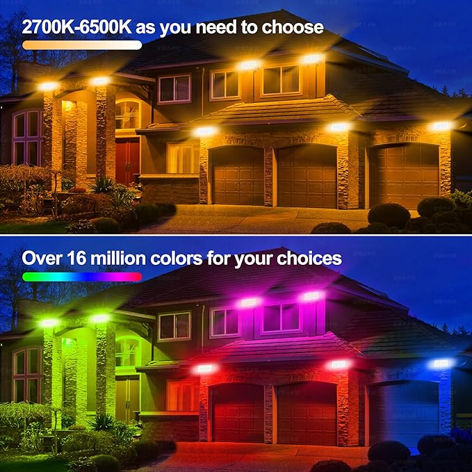 Party Lights Outdoor Smart Flood Light, 180W RGBCW Color Changing LED, 2700–6500K Tunable White, WiFi App & Voice Control, 50 Scenes, 1–100% Dimmable, IP65 Linkable Wall Washer Lights