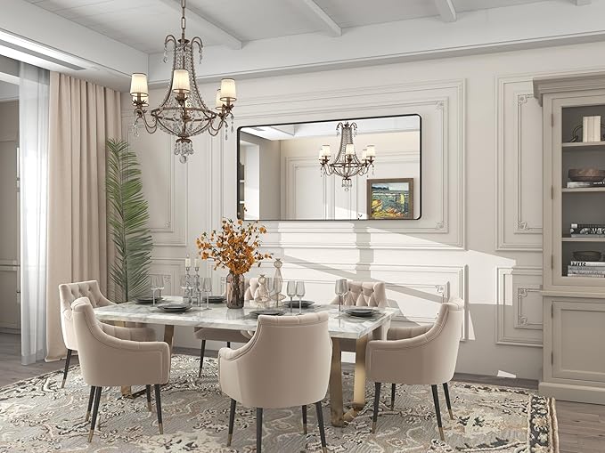 60x30 Black Framed Bathroom Mirror for Wall, Black Metal Bathroom Vanity Mirror, Modern Rectangle Mirror, Rounded Corner, Shatterproof, Anti-Rust (Horizontal/Vertical)