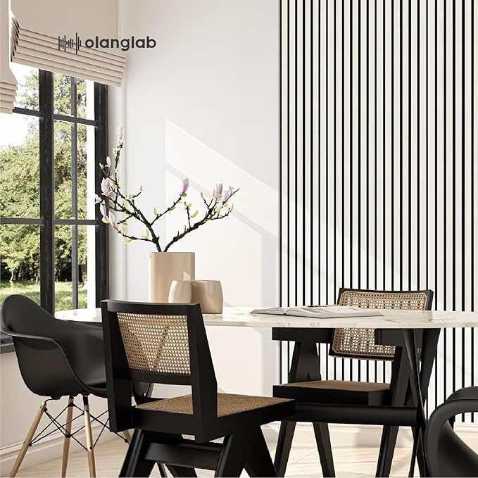 Olanglab Wood Slat Wall Panels, Wooden Acoustic Wall Panels, 94.5"x12.6" Each 3D Wall Panels for Interior Wall Decor, 2 Pack in Total 94.5"x25.2" (Gloss White)