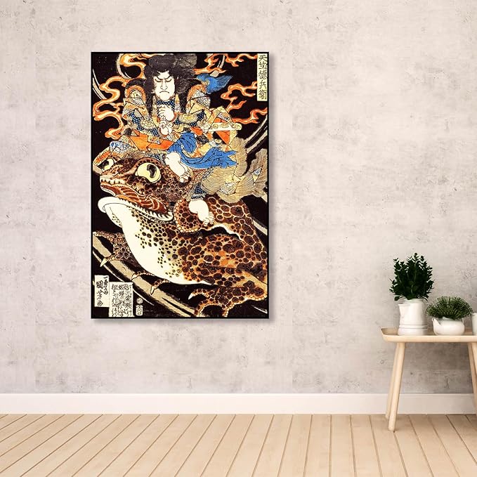OKRA Utagawa Kuniyoshi Canvas Wall Art Riding a Giant Toad Poses Poster Japanese Ukiyo-E Woodcut Art Animal Nature Landscape Poster Japanese Classic Wall Decor Unframed 20×30in/50×75cm