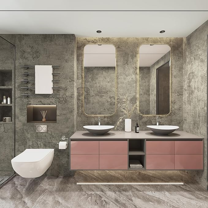 48"×197" Extra Wide Thick Light Brown Grey Concrete Wallpaper Peel and Stick Waterproof Brown Gray Concrete Contact Paper Vinyl Matte Adhesive Cement Tile Sticker for Gym Bedroom Bathroom Walls