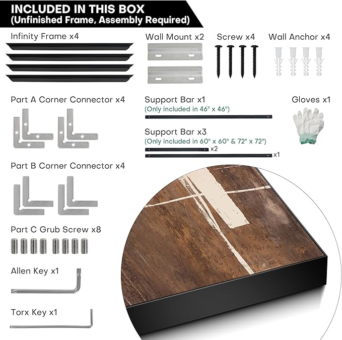 46"x46" XL Framed Wall Art - Rustic Brown and Beige Modern Design (Frame Assembly Required)