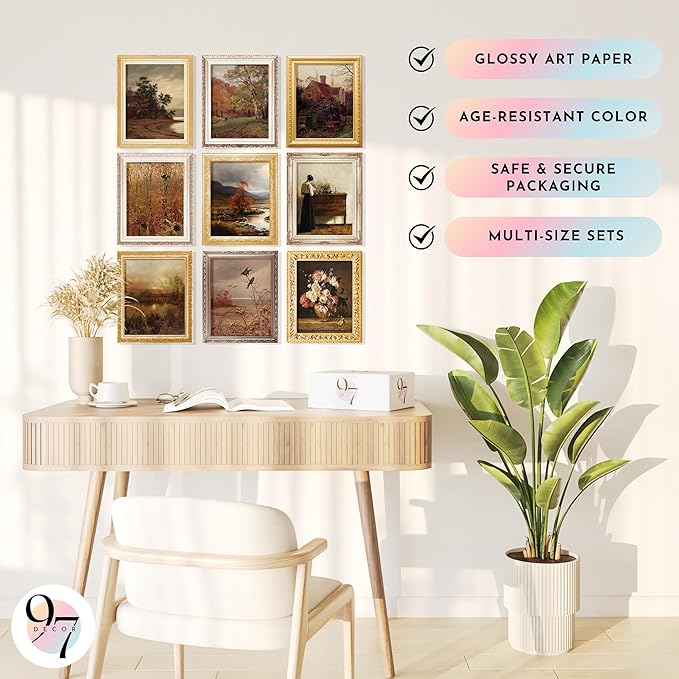 97 Decor Vintage Wall Art Decor - Vintage Fall Prints, Rustic Farmhouse Wall Decor, Neutral Autumn Landscape Pictures French Country Posters For Home Bedroom Living Room Decorations (8x10 Unframed)