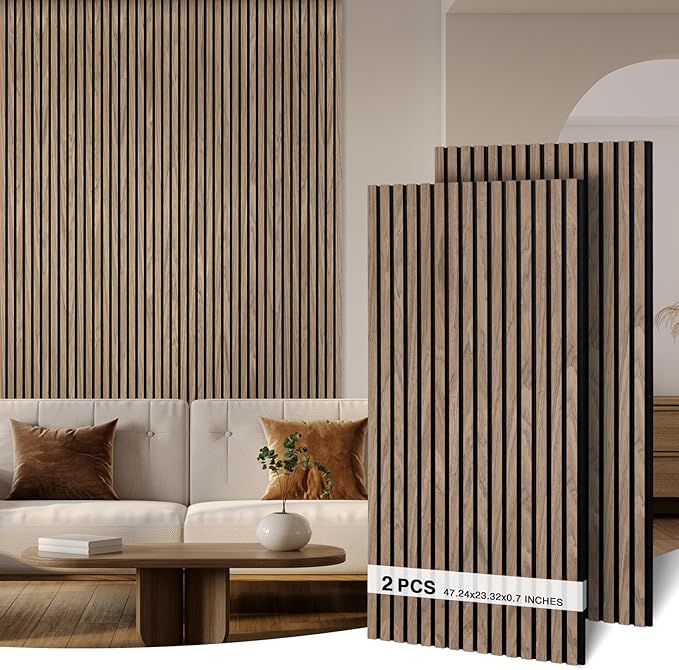 2-Pack Wood Slat Wall Panel 47.2"x23.6" (15.5 sq ft)|Soundproof and Acoustic Wall Panels for Interior Decor|Wood Panels for Wall and Ceiling for Office,Home Theater & Living Room Walnut#4