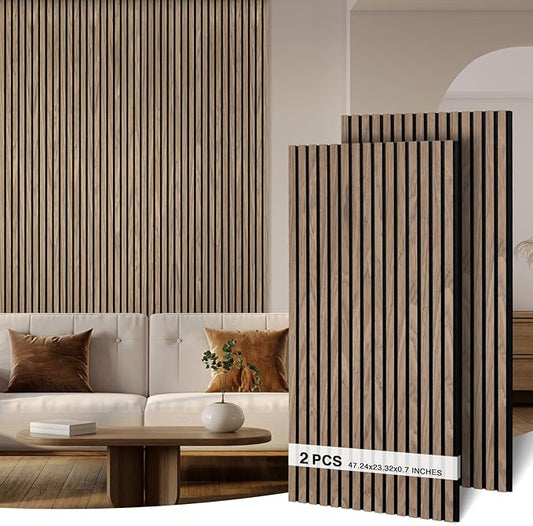 2-Pack Wood Slat Wall Panel 47.2"x23.6" (15.5 sq ft)|Soundproof and Acoustic Wall Panels for Interior Decor|Wood Panels for Wall and Ceiling for Office,Home Theater & Living Room Walnut#4
