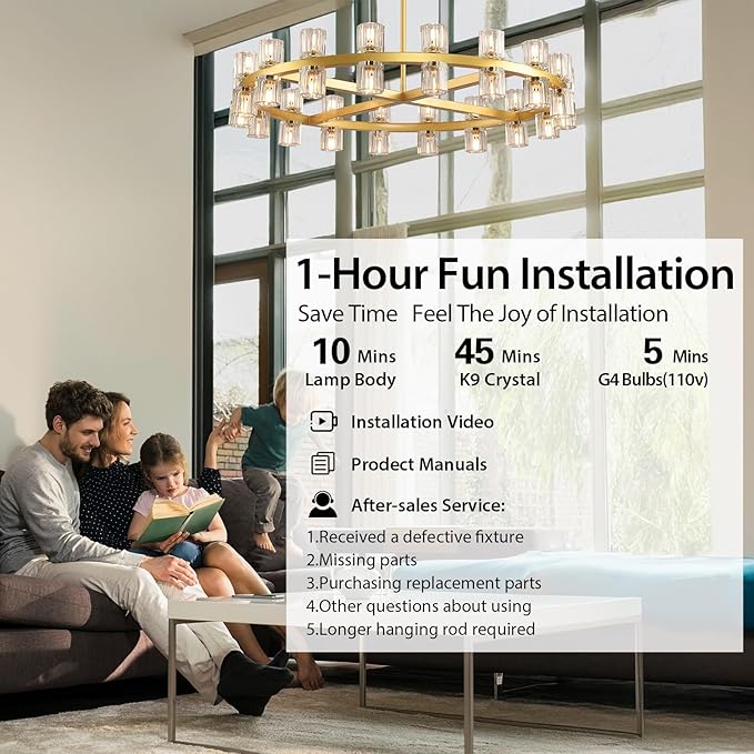 36" K9 Crystal Chandeliers, Gold Round Chandelier for Dining Room, Living Room, Dining Chandelier Over Table, Sutable for Bedroom,Foyer, Entryway, Stairs, Kitchen Includes Bulbs