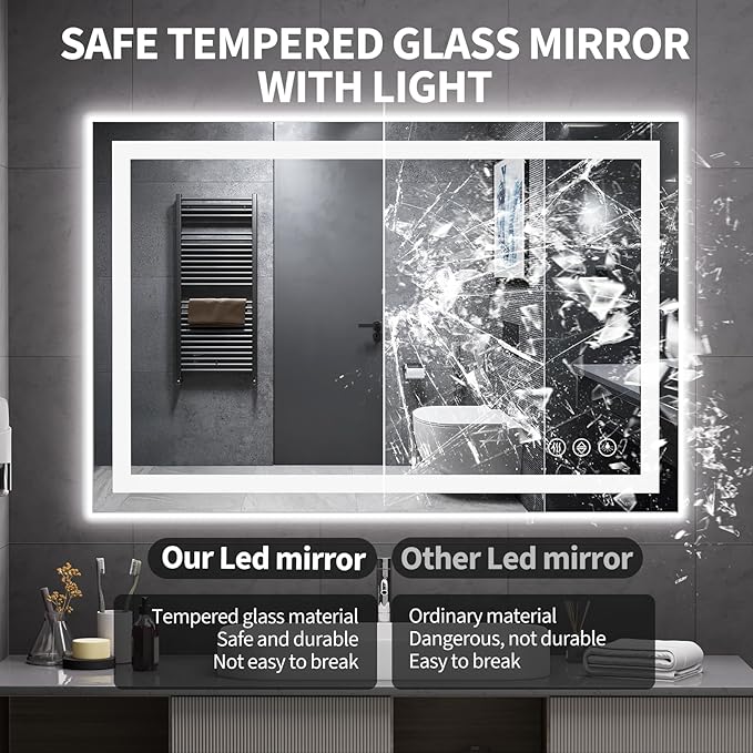 Koonmi 40"x30" LED Mirror for Bathroom, 90CRI Anti-Fog Vanity Mirror with Front and Backlight, Shatter-Proof Wall Mirror with Light, Easy Install Lighted Mirror for Modern Bathroom (IP65)