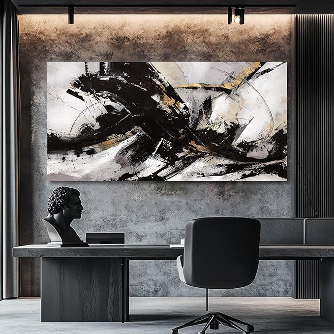 Abstract Wall Art for Living Room Canvas Wall Decor Large Artwork Black And Gold Wall Decorations Black Pictures for Wall 29"x58"