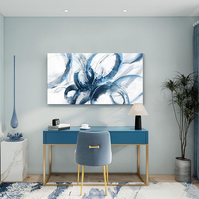 Large Canvas Wall Art Blue Abstract Pictures Wall Art for Living Room Paintings for Wall Decorations Bedroom Decor Aesthetic Framed Office Artwork Wall Decor 29×58in