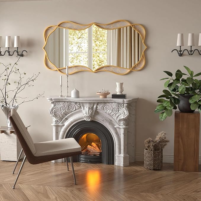 Bathroom Gold Wall Mirror: 30"x60"Antique Large Mirror for Wall - Vertical or Horizontal Hanging - Home Decor for Living Room/Entryway/Fireplace/Hallway