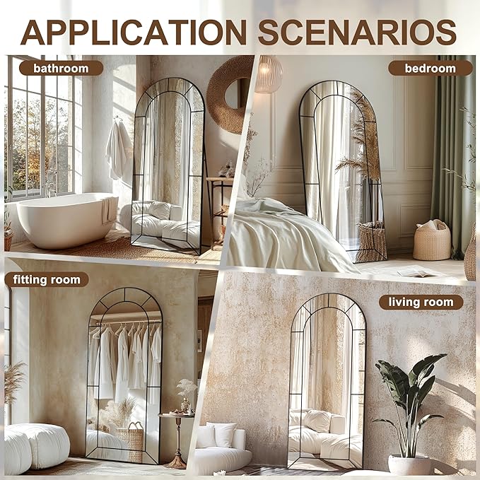 Wall Mirror,Full Length Floor, Window Pane for Living Room Decor, Decorative Wall Art, Large Wall for Bedroom, Hallway, Living Room Arch-56"X22"