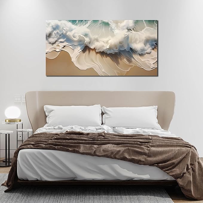 Ocean Waves Canvas Wall Art for Living Room, Beach Scenery View Home Decor Picture, Sea Waves Canvas Wall-Decoration, Modern Seaside Scene Decorative Print Artwork for Bedroom, Large Size 59x29 Inches