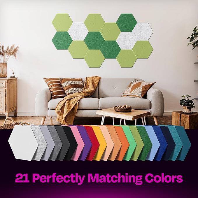 Acoustic Panels 12-Pack - 12"X10.4"X0.4" Soundproof Wall Panels - High Density Sound Dampening - Gin Green Hexagon