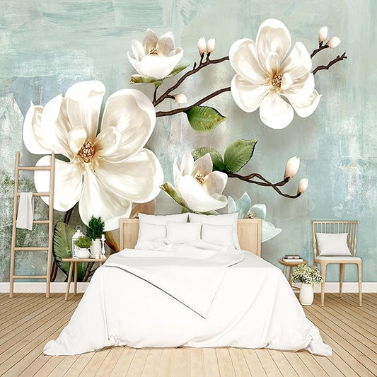 3D Floral Modern Wallpaper Peel and Stick Flowers Wall Mural for Bedroom Living Room - 58"x86"