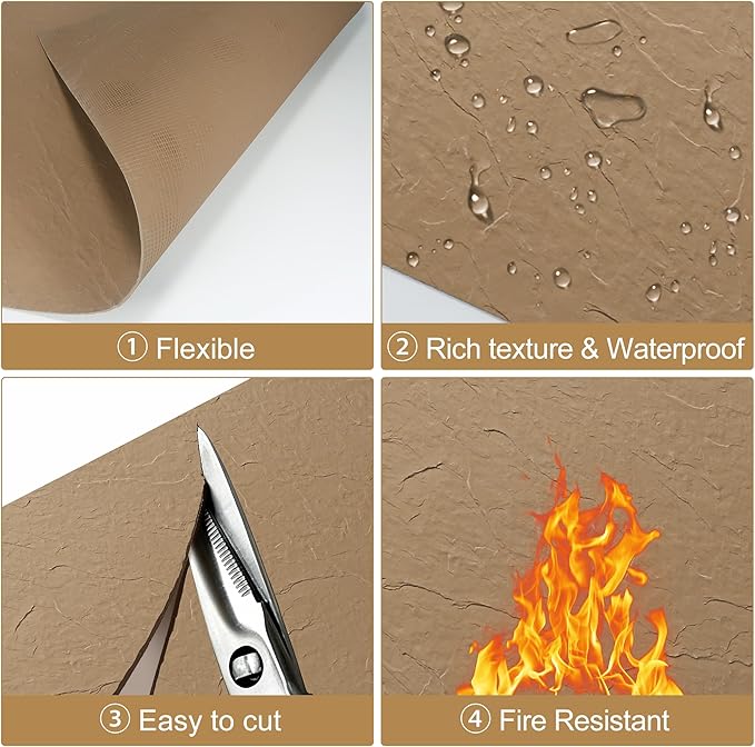 KASARO 3D Faux Stone Wall Panels, 4 PCS MCM Flexible Wainscoting Panels for Exterior/Interior Decor, Modified Clay Material, Accent for Home, Art, Commercial, Stone Yellow, 47.2 × 23.6 inch